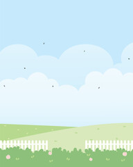 Cute kawaii cartoon style green meadow vertical background