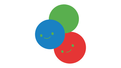 Joyful Circle Harmony: A delightful composition of three colorful circles, each adorned with a friendly smile, forming a harmonious and cheerful connection.