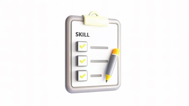 A clipboard with a checklist titled 'SKILL', featuring checkboxes and a pen, set against a plain background.