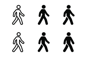 Walking Pose Icons. Model Pose. Set Logo of Walking Away Pose: Minimal outline, Abstract geometric, Negative space, Flat solid, Symmetrical form, Iconic shape.