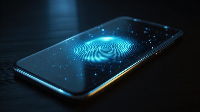 Modern Smartphone with Glowing Biometric Identification Interface - Powered by Adobe