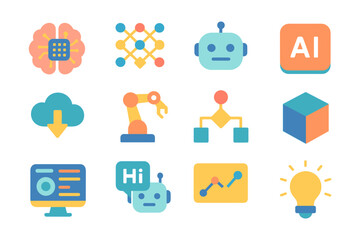 Ai and tech icons collection: robotics, neural networks, and innovation symbols