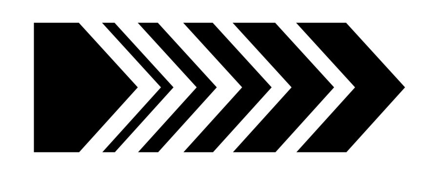 Moving arrow symbol. Arrow road sign, arrow dynamic symbol, speed sideways arrow icon. Striped direction fast arrows