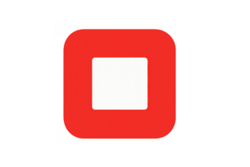 Red square stop button interface element on transparent background for media player or web design