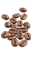 Naklejka premium Close-up of roasted coffee beans on a transparent background