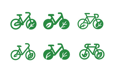 Fototapeta premium Eco Commuting Logos. Eco commuting. Set Logo of Eco commuting: bicycle with leaf wheel. harmonious logo variations of the same emblematic concept, each with