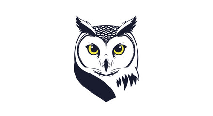 Obraz premium Wise owl with large yellow eyes looking directly forward.
