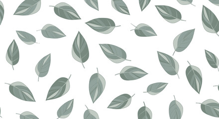 Naklejka premium A pattern of green leaves scattered across a white background.