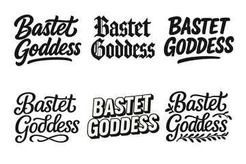 Fototapeta premium Bastet Lettering Variations. Bastet Goddess. Set lettering. harmonious lettering variations of the same emblematic concept (Bold hand-lettering with playful