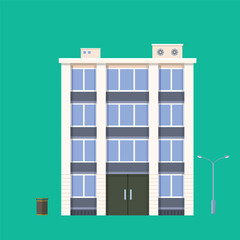 Apartment building flat illustration. Block of flats city illustration. 