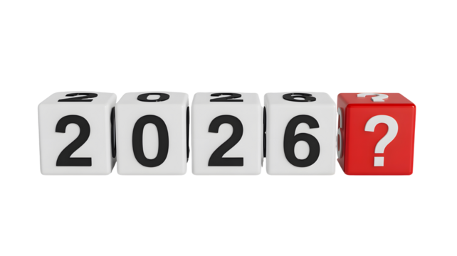 Forecast future prediction calendar date number dice question mark year planning time uncertainty on transparent background