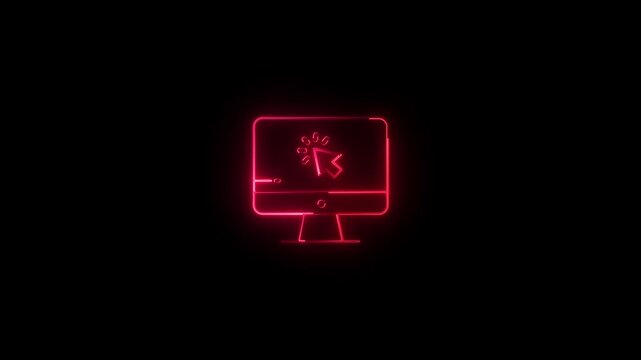  Glowing Neon Red Computer Monitor Displaying Upward Trend Bar Chart and Arrow Isolated on Black background 4k video .