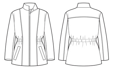 Women's elastic waist jacket with zipper on front