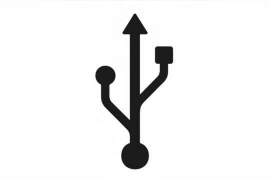 Usb universal serial bus symbol representing data transfer, connection, and digital technology on a transparent background