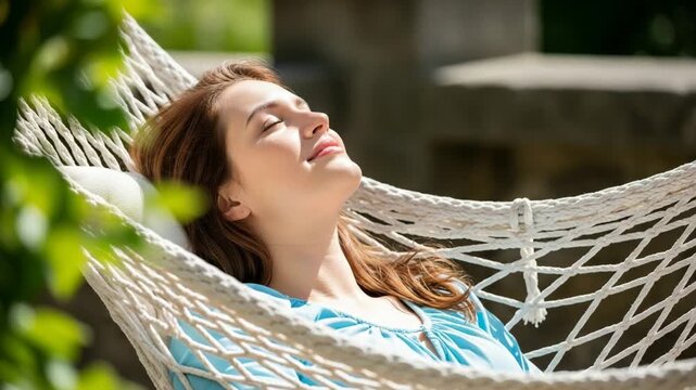 Woman relaxing in hammock on a sunny day, enjoying the peace and quiet