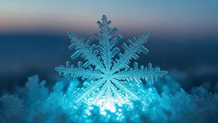 Mesmerizing macro shot of frosted snowflake against dawn sky - Powered by Adobe