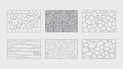 CAD Texture Drawings, stone wall  top and side view patterns, Stone, Gravel, and Pebble Section Pattern Outline Vector for Architectural Material Design