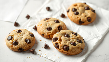 freshly baked chocolate cookies on white napkin