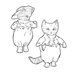 Tom Kitten, cat, set of illustrations in line art style, doodle, characters.