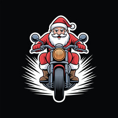Santa Claus riding motorcycle cartoon illustration on black background © HMS