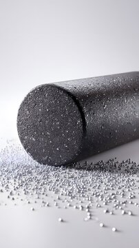 Black high density foam roller with granular texture.