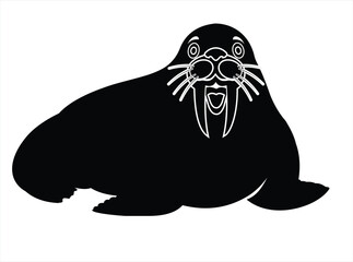 Walrus Silhouette Icon – Minimalist Black Wildlife Vector with Tusks and Whiskers for Animal and Nature Design