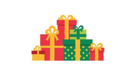 Fototapeta premium Joyful holiday season presents, a festive collection of red and green gift boxes with gold ribbons, perfect for Christmas promotions and cheerful greetings, spreading happiness and celebration