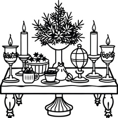 Christmas Table Setting with Candles and Floral Arrangement