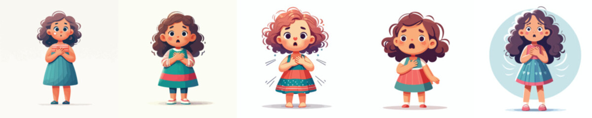 vector little girl surprised expression holding chest