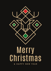 Merry Christmas Poster Card, Christmas Deer And Happy New Year Banner
