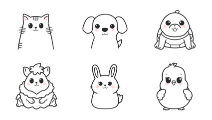 Cute kawaii animal collection with cat dog turtle hamster rabbit and chick