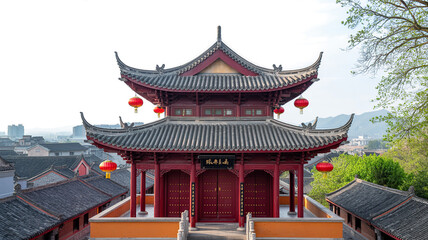 Ancient Chinese imperial palace with ornate green roof and red wooden structure, symbolizing traditional architecture and rich cultural heritage,Asia, oriental, history, landmark, travel, tourism,Ai
