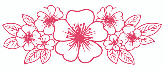 Um delicado arranjo floral em tons de rosa com folhas desenhadas em vetor para decoração.