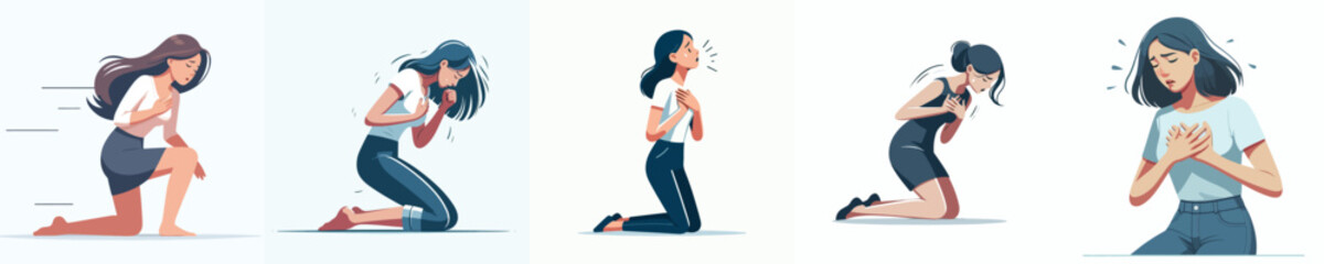 vector of a woman holding his chest in pain