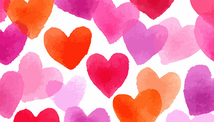 Padrão de corações em aquarela com tons vibrantes de rosa, vermelho e laranja para celebrações românticas.