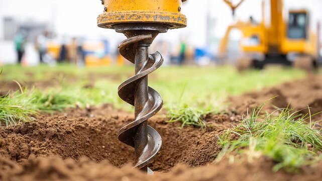 geothermal drilling rig boring into soil at construction site