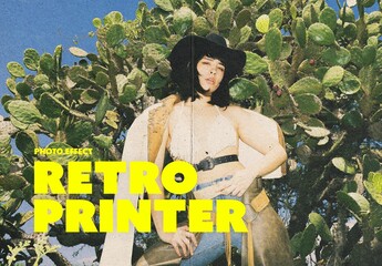 Retro Printer Photo Effect Mockup