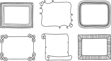 Hand Drawn Decorative Frames and Borders Collection Isolated White Background Keywords: frame