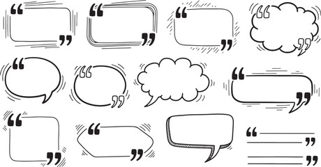 Obraz premium Hand Drawn Speech Bubbles and Quote Boxes Doodle Collection White Background Keywords: speech