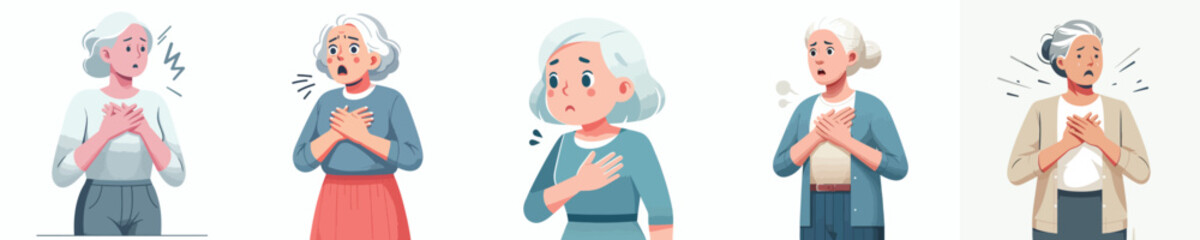 vector of a grandmother holding his chest in pain