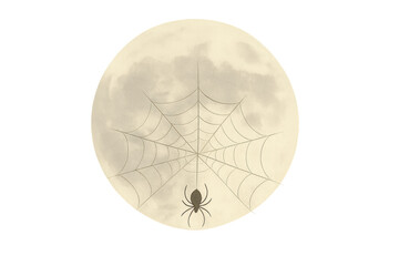 Spiderweb and spider hanging on full moon halloween artwork