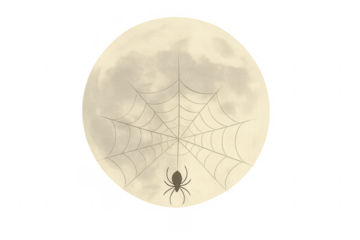 Spiderweb and spider hanging on full moon halloween artwork