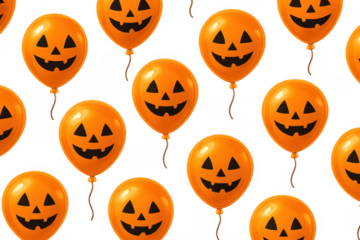 Halloween pumpkin face orange balloons seamless pattern