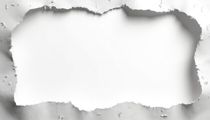 Fototapeta premium Torn paper piece with rough edges on grey background. Ripped page has empty blank area for text or image. Grunge abstract design with space offers copy.
