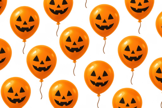 Halloween pumpkin face orange balloons seamless pattern