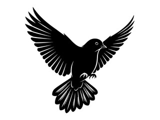 Fototapeta premium Elegant black dove in flight with outstretched wings, a powerful symbol of peace, freedom, and hope on a white background