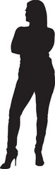 vector,silhouette of  front view of a woman standing arms crossed,looking away