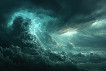 Naklejka premium Dramatic stormy sky with lightning and dark thunderclouds in motion