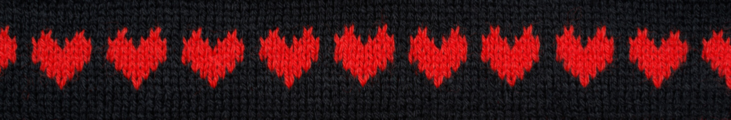 Red Knitted Hearts on Black Banner
