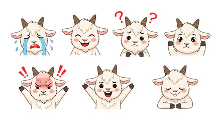 Obraz premium Goat Emoji Set - Expressing Emotions Through Cute Animal Faces.
